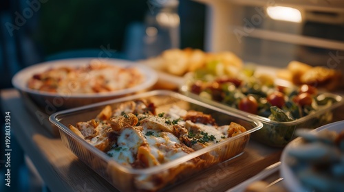 Community fridge initiative with diverse neighbors sharing free food in a publicly accessible outdoor refrigerator, perfect for food sharing movement, community solidarity, food waste reduction,