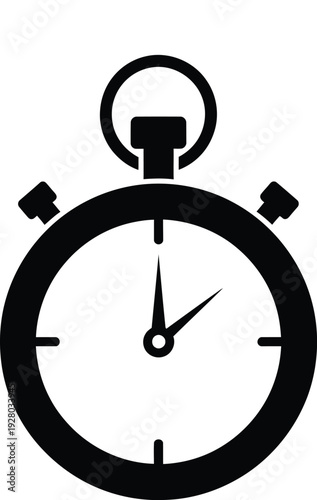 Simple black stopwatch icon displaying a time of approximately ten past the hour