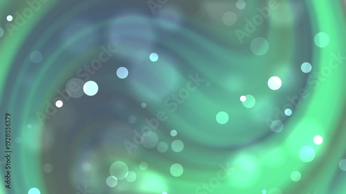 Loopable animated background of swirling green abstract design with vibrant bokeh elements. Perfect for captivating presentations or dynamic video content.