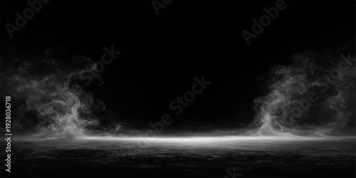Dark smoky stage background with spotlight and dramatic mist effect