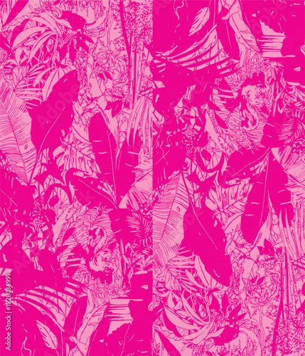 botanic seamless pattern with exotic flowers and leaves, hand drawn background. floral pattern. Tile with tropical leaf