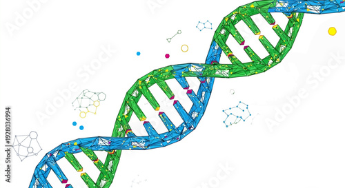 Abstract illustration of a dna double helix with molecular structures