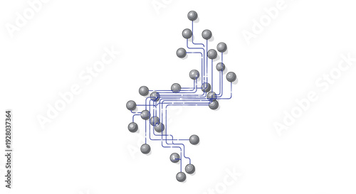An abstract network diagram illustrates numerous grey spherical nodes interconnected by thin blue lines forming a complex branching pattern.
