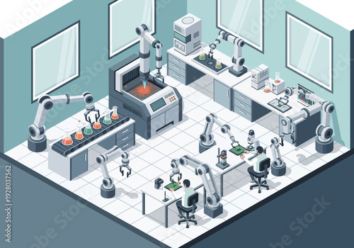 Advanced robotic automation and scientific research laboratory with automated equipment