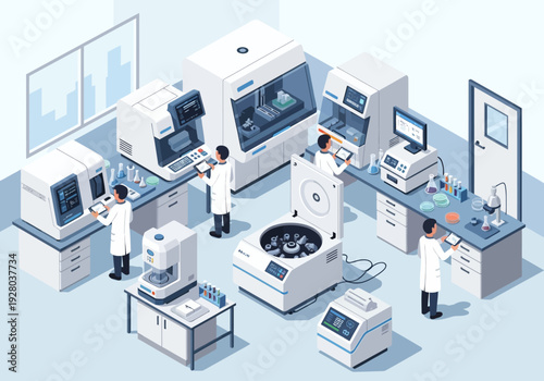 Modern biotechnology laboratory with advanced scientific equipment for research and development