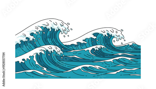 Turquoise ocean waves crashing in powerful motion