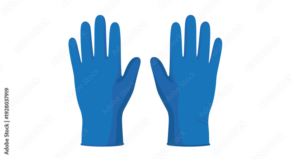 Obraz premium A pair of dark blue disposable gloves with palms facing forward is clearly depicted on a plain white background.