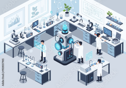 Scientists working in a modern laboratory with advanced scientific equipment and technology for research and development