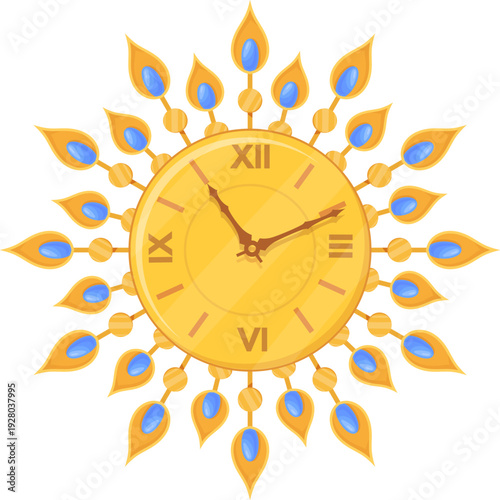 Decorative wall clock. Bright sun shape house decoration
