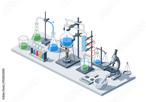 Scientific laboratory setup with various equipment for experiments and research