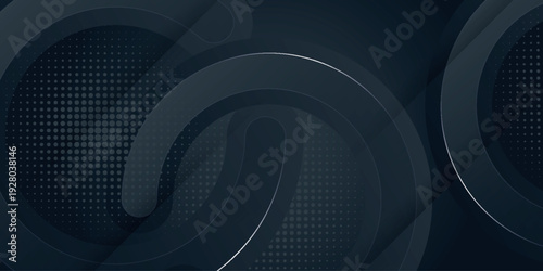 Dark gray gradient abstract background with geometric circle design and elegant halftone dots. Background concept with futuristic round elements and modern scratch effect. EPS. 3