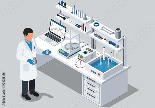 Laboratory equipment and scientist working on a research bench