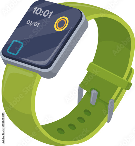 Smart watch. Green strap wearable gadget icon