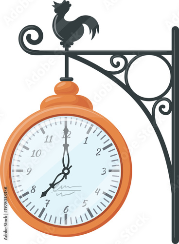 Street clock in vintage style. Metal forged post