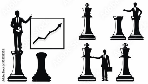 Business professionals strategizing with chess pieces and growth graph