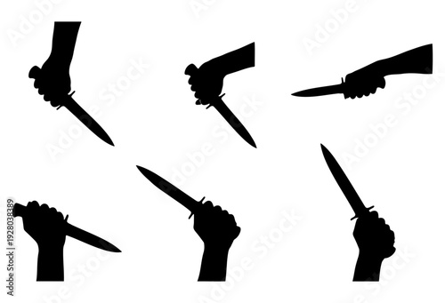 Hand holding knife silhouette set showing various attack positions and grips