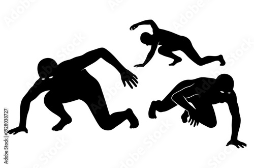 Silhouette of stalking creature with glowing eyes crawling