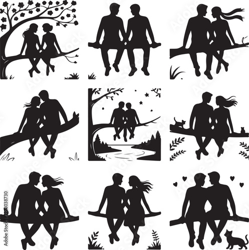 Romantic Couple Heart Silhouette Collection – Love, Wedding & Valentine Vector Icons Set