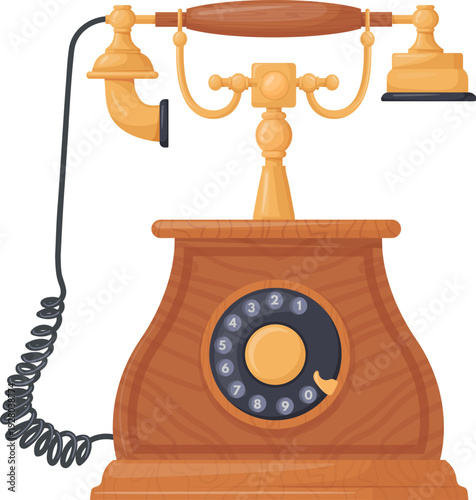 Vintage rotary telephone cartoon icon. Antique phone