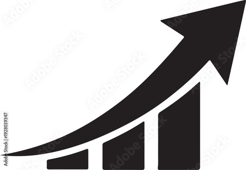 Ascending Trend Arrow: A graphic illustration of an upward-trending arrow superimposed over a bar graph, symbolizing growth, progress, and market momentum.