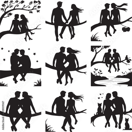 Romantic Couple Heart Silhouette Collection – Love, Wedding & Valentine Vector Icons Set