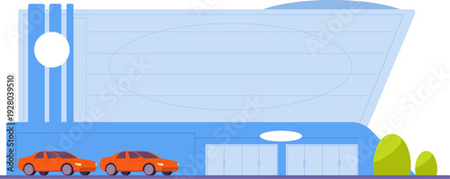 Car salon. Auto showcase building. Dealership cartoon icon