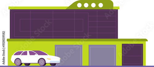 Dealership building. Auto shop center cartoon front