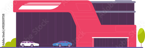 Rental car service building. Urban street facade