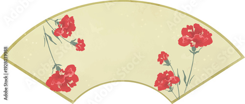 金色の扇形和風フレームと赤いカーネーション（中央余白あり）母の日ベクターイラスト