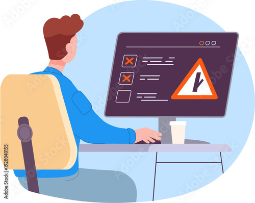 Traffic sign test. Computer driving lesson or exam