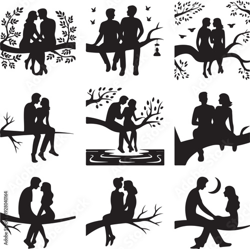 Romantic Couple Heart Silhouette Collection – Love, Wedding & Valentine Vector Icons Set
