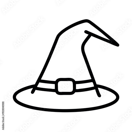 Spooky Black Outline Icon of a Classic Witch Hat with Buckle, Perfect for Halloween and Magic Themes
