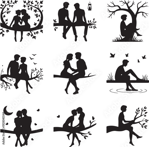 Romantic Couple Heart Silhouette Collection – Love, Wedding & Valentine Vector Icons Set