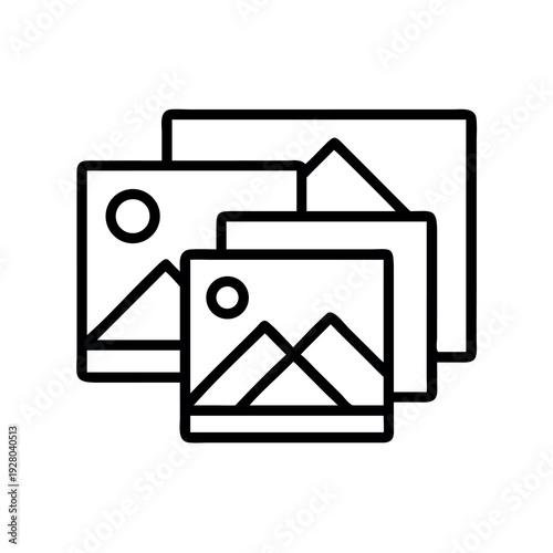 Abstract outline illustration of stacked framed pictures or photos, symbolizing memories and display.