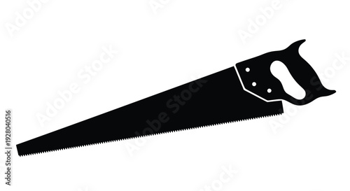 Black silhouette of a vintage hand saw on a white background