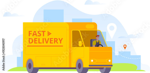 Fast delivery van. Express shipping color icon