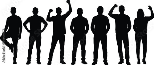 Silhouette of confident men in different poses, strength power and leadership concept isolated on white background illustration