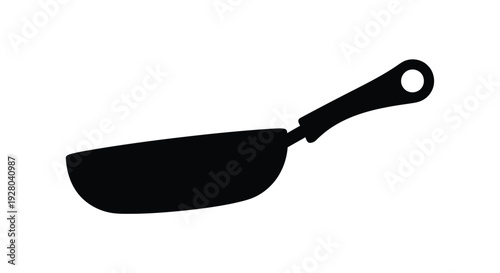 Simple black silhouette of a frying pan with a long handle