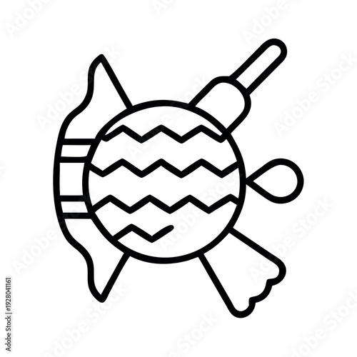 Playful outline icon of a pinata with a bow and arrow, perfect for party, celebration, and festive themes.