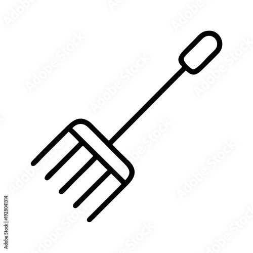 Basic line art illustration of a garden fork or pitchfork, ideal for agriculture, farming, and outdoor work themes.