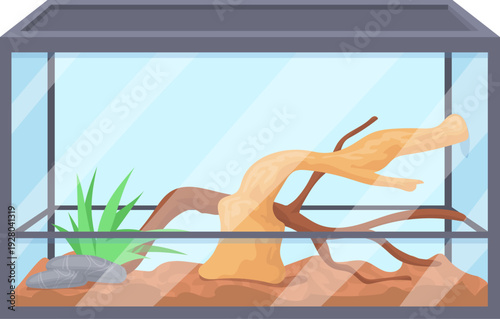 Square glass aquarium cartoon icon. Ocean bottom decoration