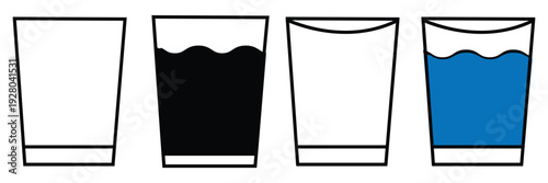 Water glass icon vector set outline. Drink glass line pictogram. Water glass vector icon set. tall full, half and empty milk or water glass sign eps 10 .