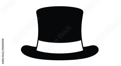 A simple black silhouette of a classic top hat with a white band