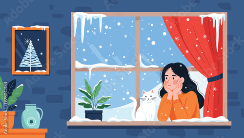 Diligent schoolgirl stands on stack of books writing on giant paper scroll with large pencil for education concept.