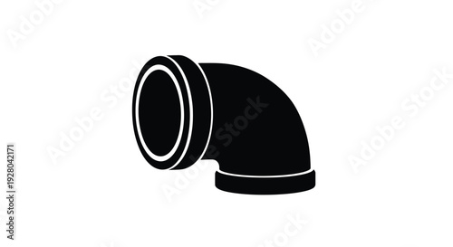 Black and white illustration of a ninety degree pipe elbow fitting