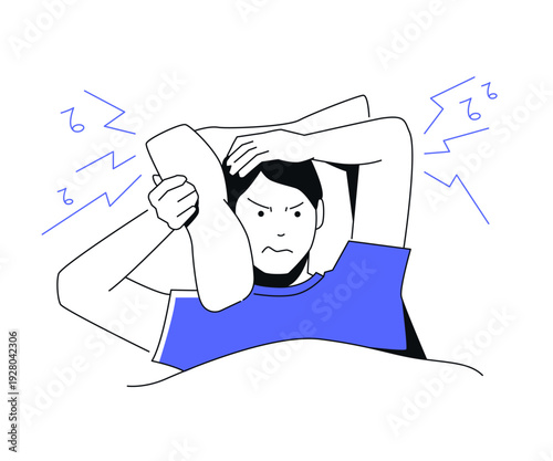 Male Struggling to Sleep - colorful flat design illustration