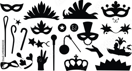 Mardi Gras Silhouette Icon Collection Mardi Gras Typography Silhouette Icon Set