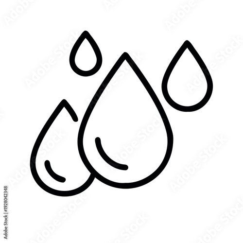 Water drops icon, representing liquid, rain, or hydration, simple outline illustration.
