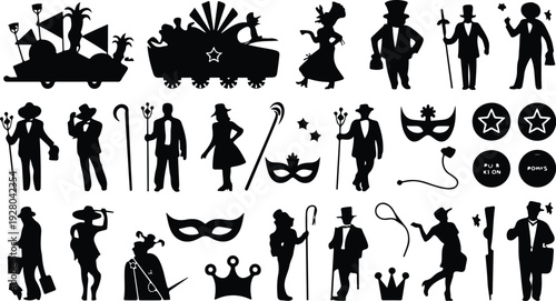 Mardi Gras Silhouette Icon Collection Mardi Gras Typography Silhouette Icon Set