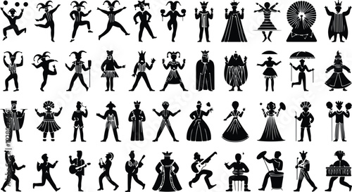 Mardi Gras Silhouette Icon Collection Mardi Gras Typography Silhouette Icon Set